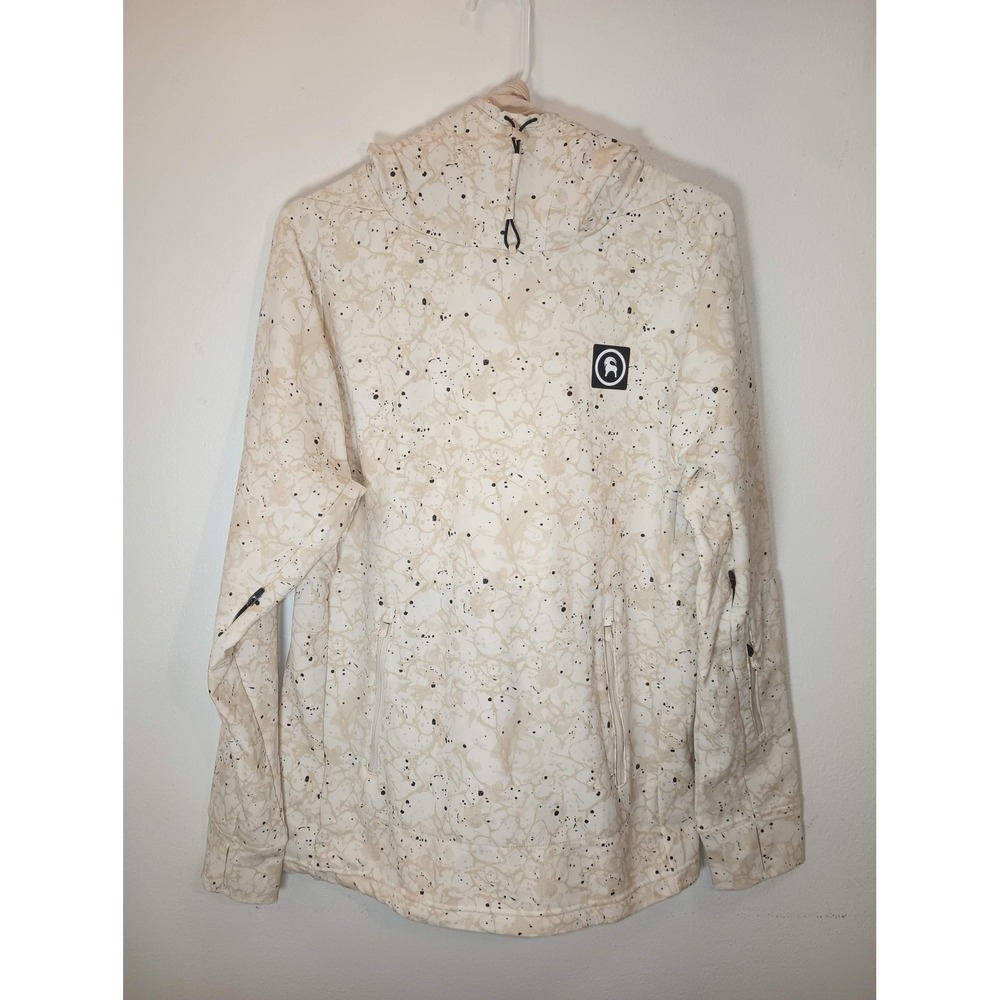 Backcountry Women Small Splatter Print Pullover Hoodie Mask Thumbholes Cream Tan